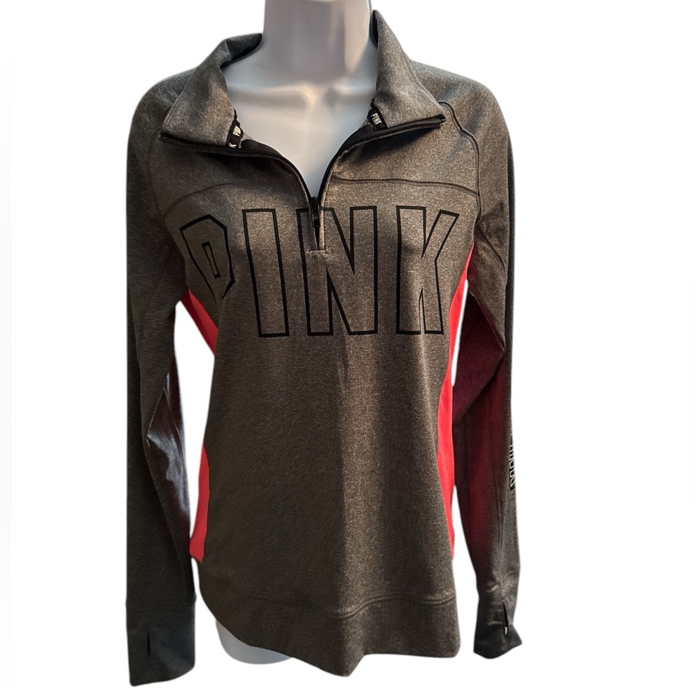 PINK Victoria's Secret Gray Quarter-Zip Sweatshirt with Pink Accents